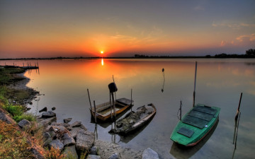 Картинка корабли лодки шлюпки озеро закат природа небо