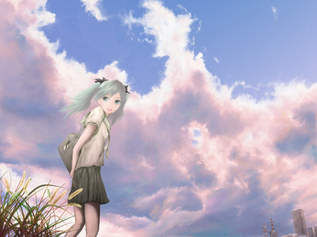 Обои картинки фото аниме, *unknown, другое, девушка, школьная, форма, небо