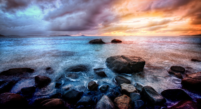 Обои картинки фото природа, побережье, камни, океан, hdr