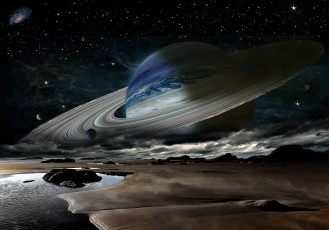 Картинка космос арт планета кольцо звезды