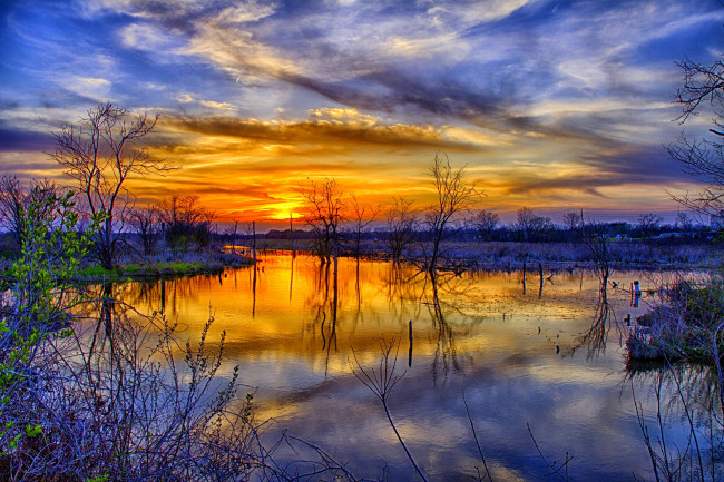 Обои картинки фото природа, восходы, закаты, закат, река, облака, отражение