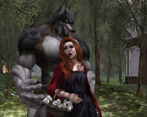 Картинка 3д+графика фантазия+ fantasy девушка взгляд фон волк