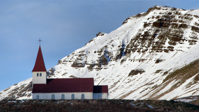 Обои картинки фото города, - католические соборы,  костелы,  аббатства, зима, церковь, горы, исландия