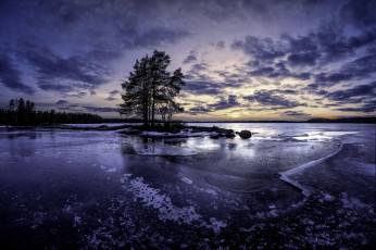 Картинка природа реки озера финляндия озеро лёд деревья закат