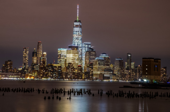 Обои картинки фото world trade center,  nyc, города, нью-йорк , сша, ночь, огни