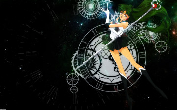 Картинка аниме sailor+moon девушка звезды время часы воин pluto посох