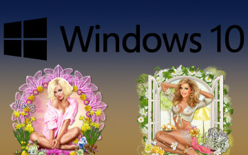 обоя компьютеры, windows  10, фон, логотип, взгляд, девушки