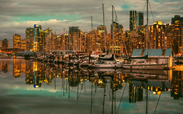 Картинка города ванкувер+ канада пристань яхты вечер огни