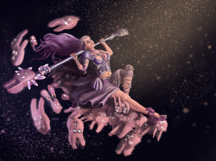 Картинка фэнтези маги +волшебники девушка посох зайцы
