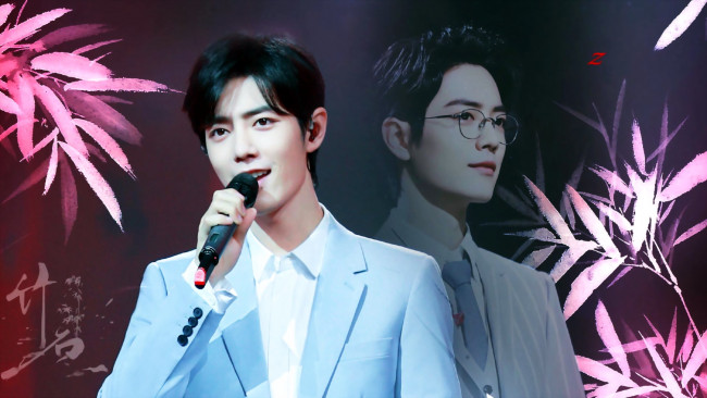 Обои картинки фото мужчины, xiao zhan, актер, микрофон, пиджак, очки