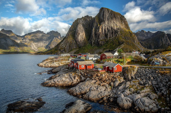 обоя города, лофотенские острова , норвегия, горы, фьорд, панорама