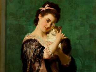 Картинка joseph caraud рисованные кошка дама