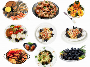 Картинка еда рыбные блюда морепродуктами устрицы тарелки