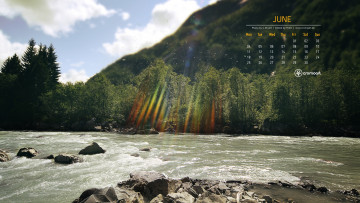 Картинка календари природа лучи деревья река