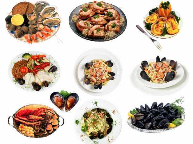 Обои картинки фото еда, рыбные, блюда, морепродуктами, устрицы, тарелки