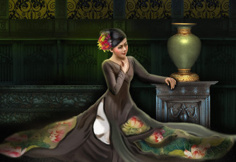 Картинка фэнтези девушки азиатка ваза