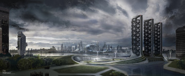 Картинка фэнтези иные+миры +иные+времена сооружения мегаполис город будущее