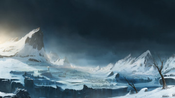 Картинка фэнтези пейзажи мир фортпост иной снег долина горы зима