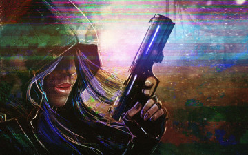 Картинка фэнтези девушки пистолет капюшон девушка