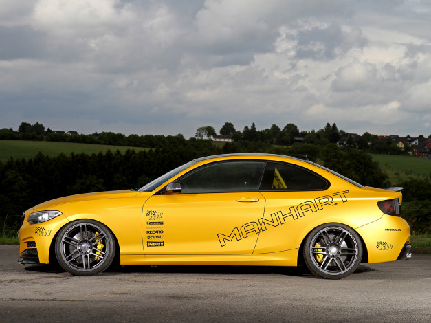Обои картинки фото автомобили, bmw, желтый, 2014г, f22, clubsport, mh2, racing, manhart