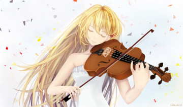 обоя аниме, shigatsu wa kimi no uso, скрипка, девушка