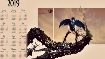 Картинка календари фэнтези сооружение механизм крылья девушка