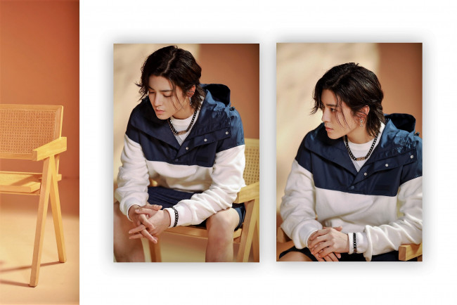 Обои картинки фото мужчины, hou ming hao, актер, толстовка, стул