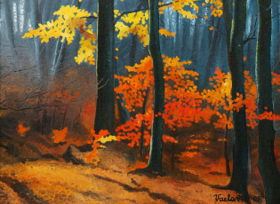 Картинка рисованные природа лес осень