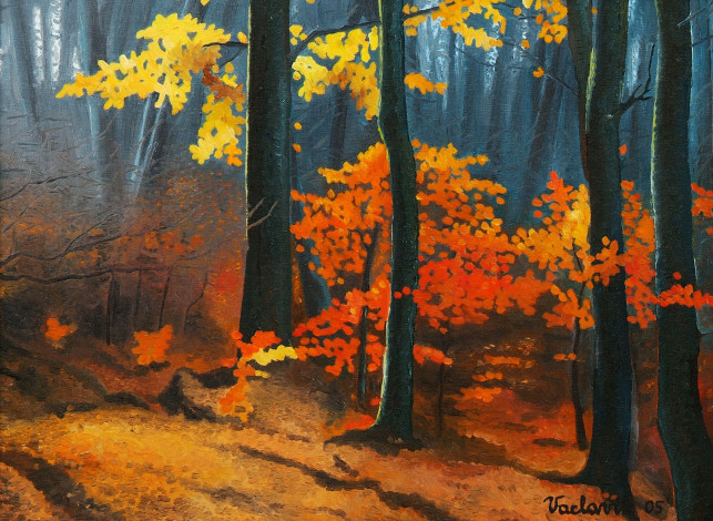 Обои картинки фото рисованные, природа, лес, осень