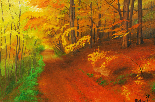 Обои картинки фото рисованные, природа, осень, лес