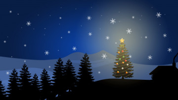 обоя праздничные, векторная, графика, новый, год, елка, делевья, снежинки