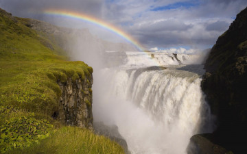 Картинка природа водопады горы ущелье обрыв река водопад радуга