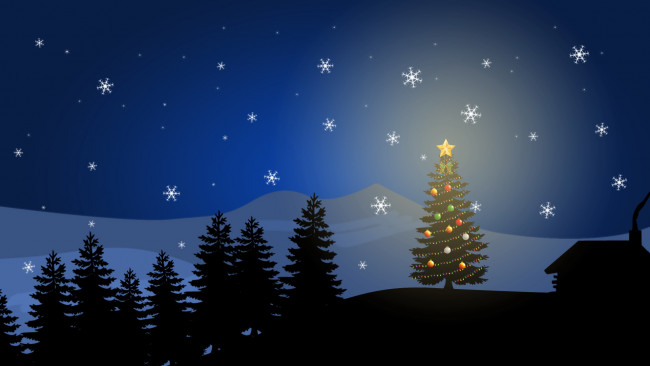 Обои картинки фото праздничные, векторная, графика, новый, год, елка, делевья, снежинки