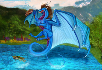 Картинка рисованные животные сказочные мифические дракон вода