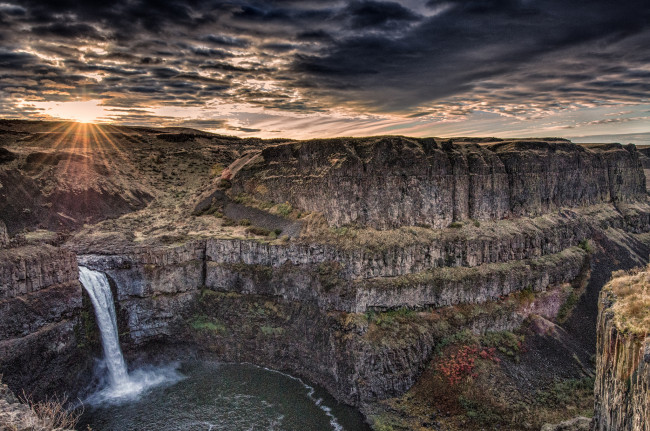 Обои картинки фото palouse, falls, washington, природа, водопады, закат, каньон, водопад, палус, скалы