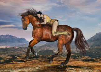 Картинка 3д+графика люди+ people девушка взгляд лошадь