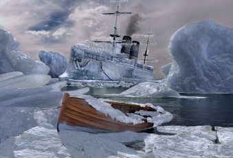 Картинка корабли 3d корабль лед айсберги море лодка
