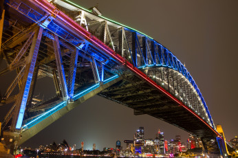 Картинка sydney+harbour+bridge города сидней+ австралия фонари огни мост ночь