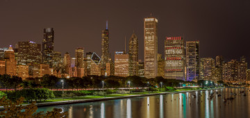Картинка chicago+blackhawks города Чикаго+ сша огни ночь река небоскребы