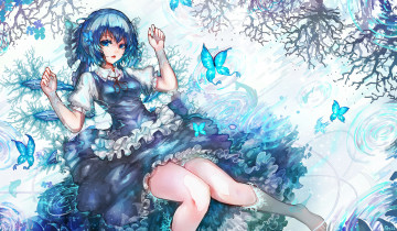 Картинка аниме touhou вода девушка арт kiyomasa ren cirno платье бабочки