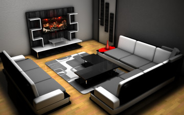 обоя 3д графика, реализм , realism, диваны, комната, интерьер, гостиная, столы