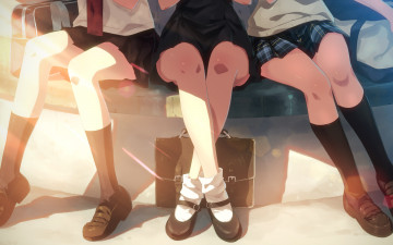 обоя аниме, unknown,  другое, девушки, yuuki, tatsuya, ноги, трио