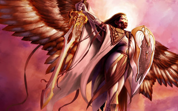 Картинка фэнтези ангелы меч свет ангел девушка щит