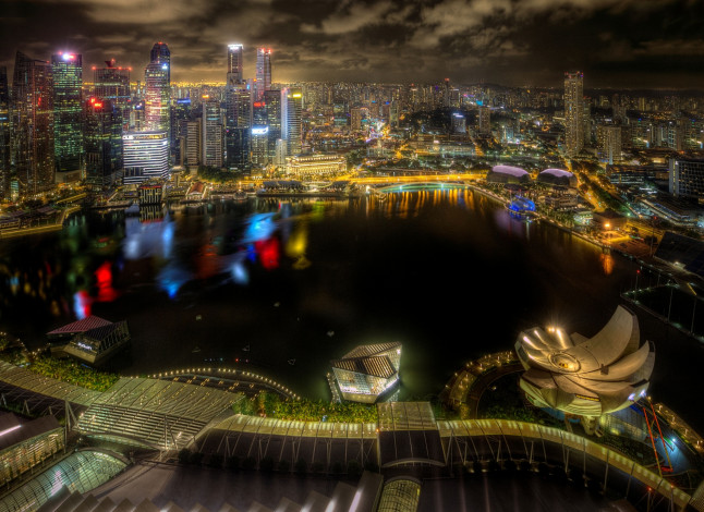 Обои картинки фото singapore, города, сингапур , сингапур, панорама, город, ночь