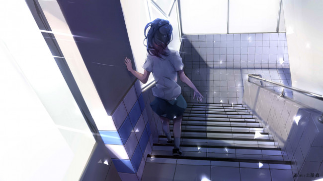 Обои картинки фото аниме, unknown,  другое, lien-tsu, лестница, девушка, арт