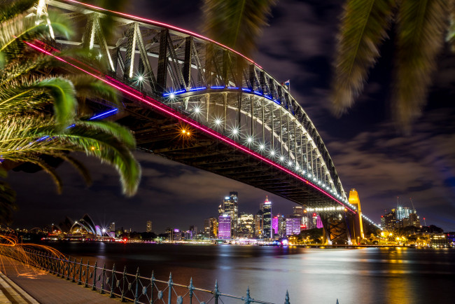 Обои картинки фото vivid sydney, города, сидней , австралия, фонари, огни, ночь, мост