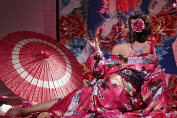 Картинка девушки -unsort+ азиатки азиатка японка гейша макияж цветы