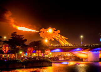 Картинка разное иллюминация огни мост дерево дракон пламя