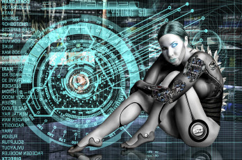 Картинка фэнтези роботы +киборги +механизмы взгляд фон девушка