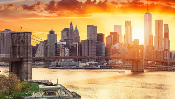 Картинка города нью-йорк+ сша manhattan sunset